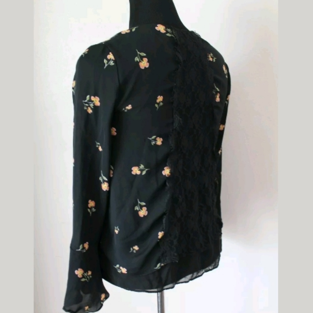 LC Lauren Conrad  Black Pink Floral Shirt Lace‎ - Picture 4 of 4
